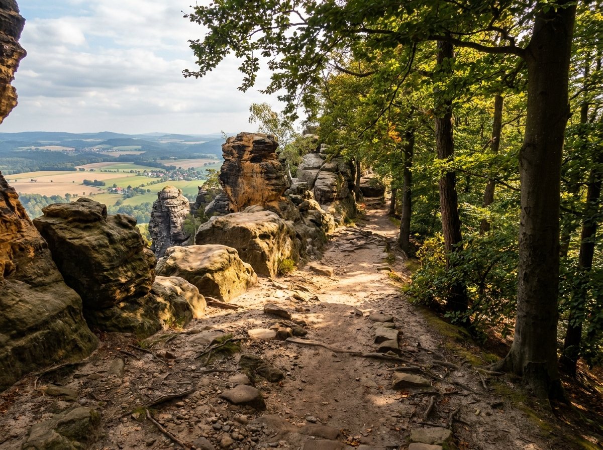 Pfad zwischen den Felsen der Teufelsmauer