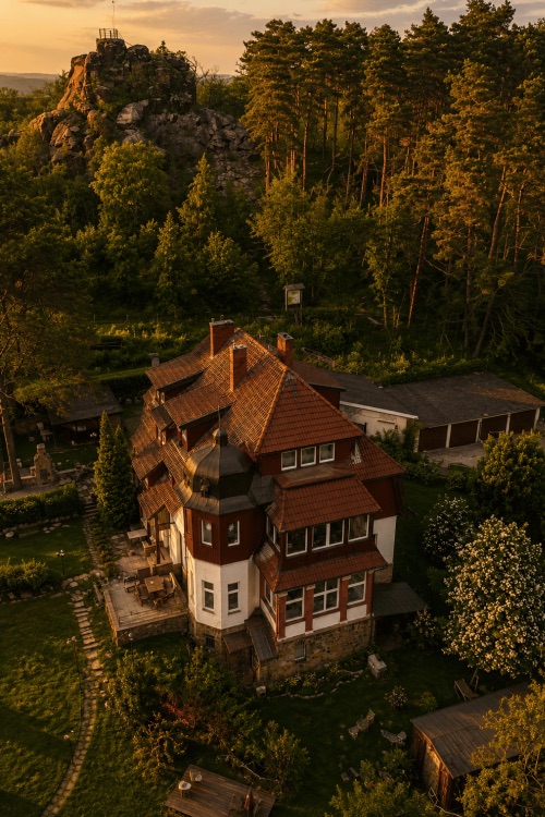 Das Restaurant im Wald von oben